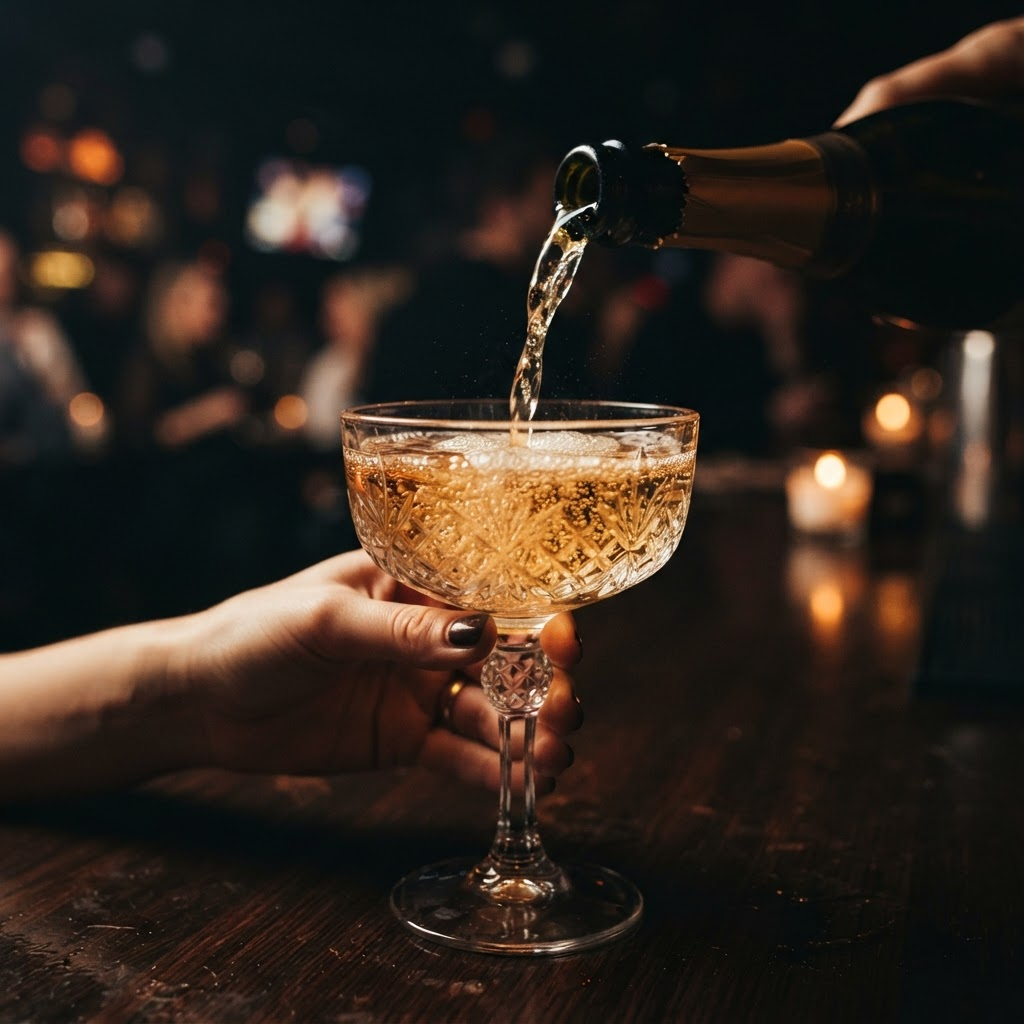 Champagne poured into a crystal glass at Club XO